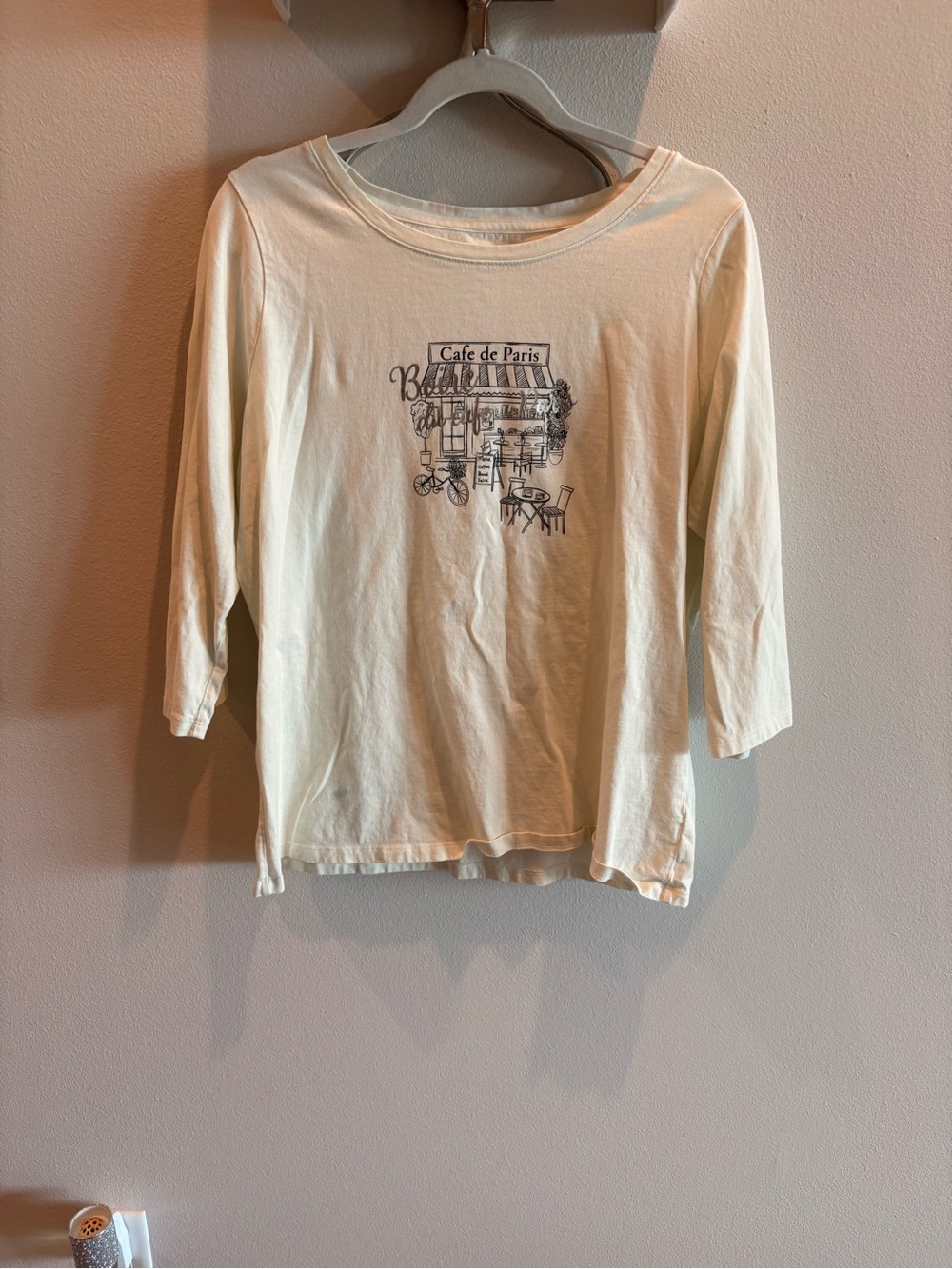 Talbots Cream Cafe Graphic 3/4 Sleeve Tee